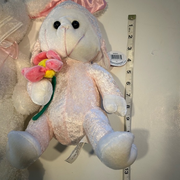 ADORABLE PLUSH EASTER TRIO, WHITE & YELLOW BUNNIES & PINK LAMB - Picture 5 of 8